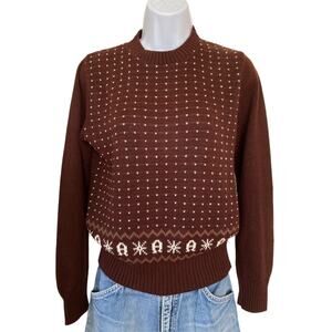 Vintage 70s 80s Etienne Aiger Brown Logo Boho Preppy Cottage Sweater Size S